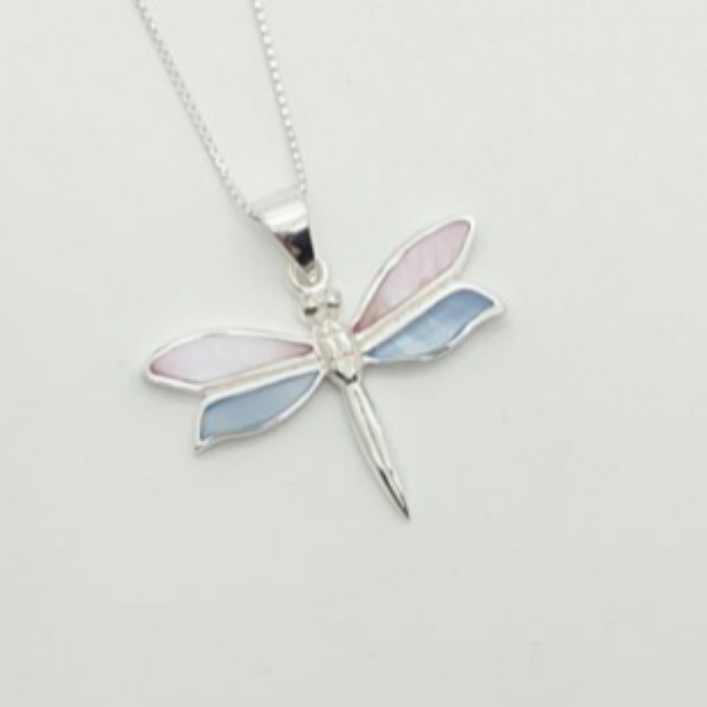 Dragonfly Pink and Blue Shell Pendant